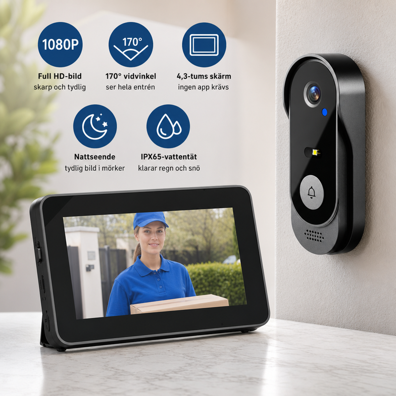 SafeView Dörrkamera – Trådlös med 170° Vidvinkel & Skärm